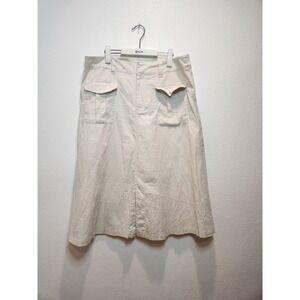 Vintage Ivory Linen Blend Midi Skirt Utility Pocket A Line‎ Minimalist 20W